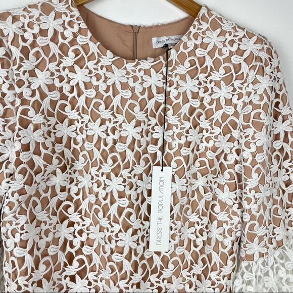 Dress the Population White Lace Crochet Shift Dress Bell Sleeves - Picture 9 of 14
